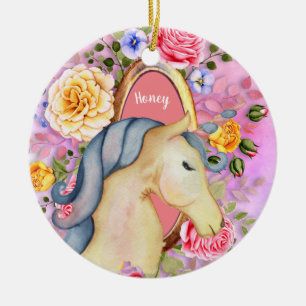 Hübsches Einhorn und Rose FOTO namens Keepake Keramik Ornament