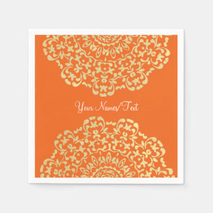 Hübsches Elegantes Gold Orange Lacy Gemustert Serviette