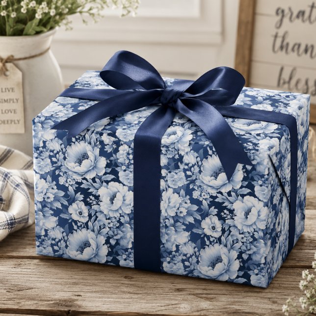 Hübsches elegantes Indidigo Blumenmuster Geschenkpapier (Von Creator hochgeladen)