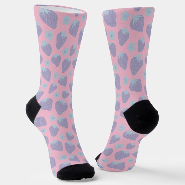 Hübsches Erdbeermuster in Lila und Blau Socken (Gewinkelt)