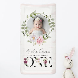 Hübsches Errötendes Blumen-Erstes-Geburtstags-Baby Banner