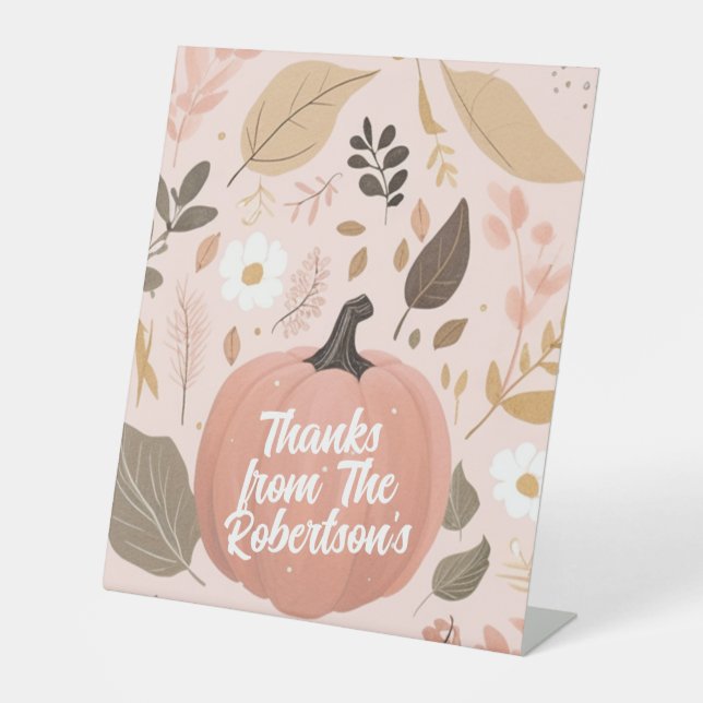 Hübsches erthy Pumpkin Foliage Erntedank Party Sockelschild (Vorderseite)