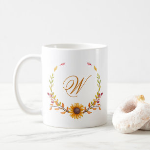 Hübsches Fall-Gelb-Sonnenblumen-Bouquet-Monogramm Kaffeetasse