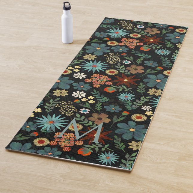 Hübsches Farbenspiel, florales Schwarz Yogamatte (Beispiel)