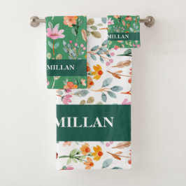 Hübsches, farbiges Blumenmuster Badhandtuch Set