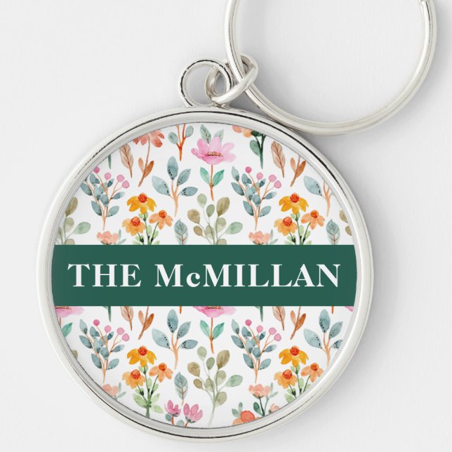 Hübsches farbiges Blumenmuster in Aquarellfarben p Schlüsselanhänger (Vorne)