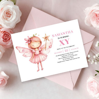 Hübsches Feen-Mädchen 8. Geburtstag Magische Pinke Einladung