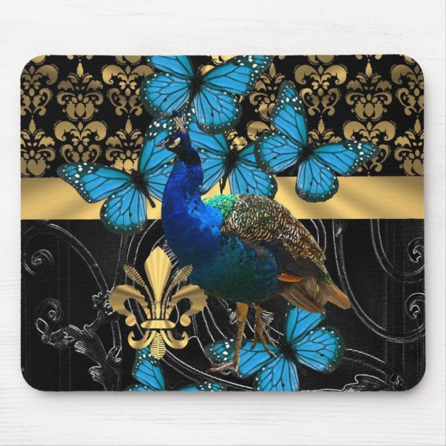 Hübsches, feminin wirkendes Pfau-Design Mousepad (Vorne)