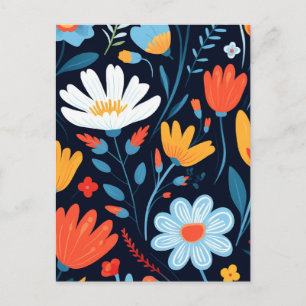 Hübsches, feminines, schwarzes Blumenmuster Feiertagspostkarte