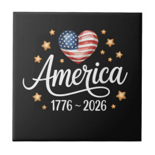 Hübsches Flaggenherz 1776-2026 4. Juli 250. Fliese