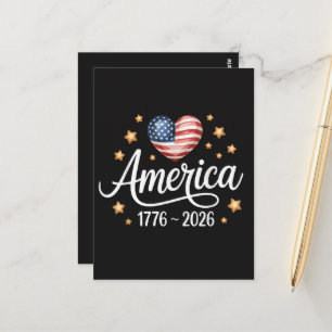 Hübsches Flaggenherz 1776-2026 4. Juli 250.  Postkarte