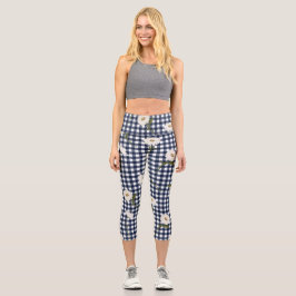 Hübsches Floral Daisy Gingham Karo Muster Capri Leggings