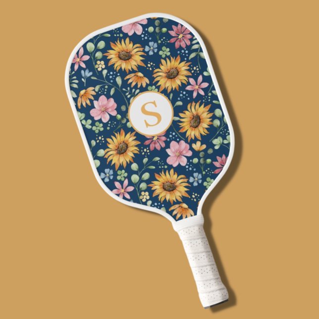 Hübsches Floral Monogram Pickleball Paddel Schläger (Von Creator hochgeladen)