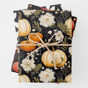 Hübsches Floral Pumpkin-Muster Geschenkpapier Set