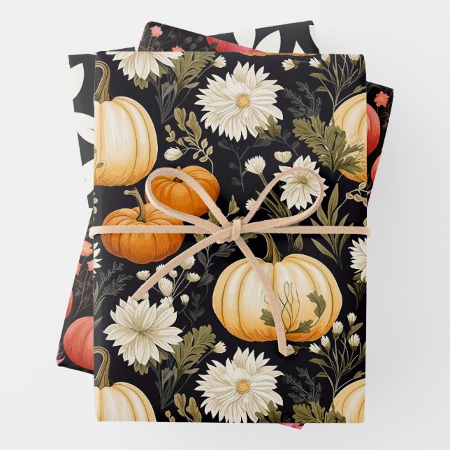 Hübsches Floral Pumpkin-Muster Geschenkpapier Set (Beispiel)