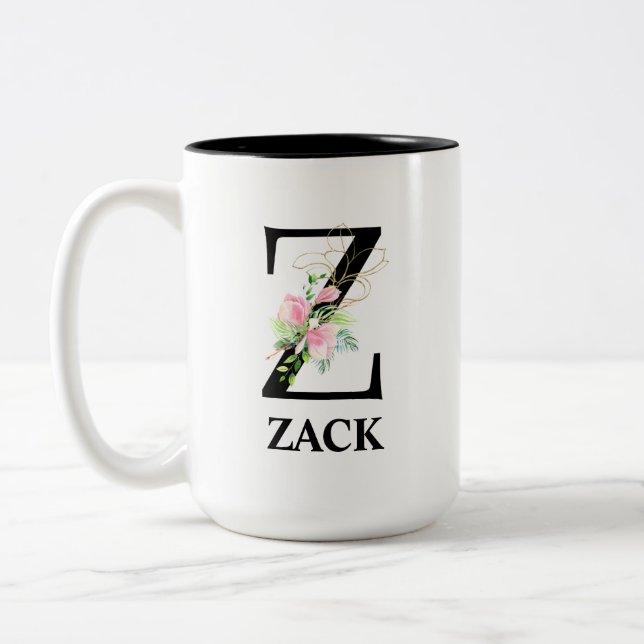 Hübsches Floral Z mit Monogramm Alphabet Zweifarbige Tasse (Links)