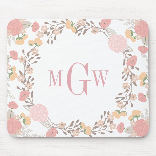 Hübsches florales Botanisches Monogramm Mousepad (Vorne)