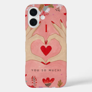 Hübsches florales Herz Rosa Valentinstag iPhone 16 Hülle