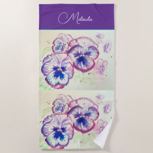Hübsches Florales Pastell-Stiefmütterchen Lila Was Strandtuch