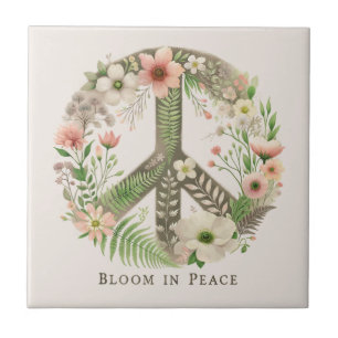 Hübsches florales Retro "Bloom in Peace" Zeichen Fliese
