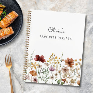 Hübsches florales Wasserfarben-Wildblumen-Rezeptbu Notizbuch