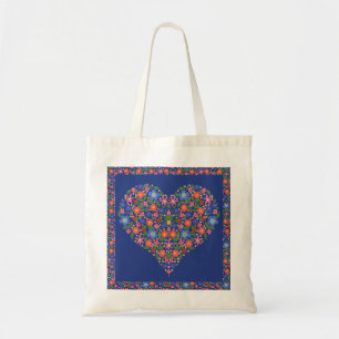 Hübsches Folkloreherz, Royal Blue Tote Bag Tragetasche