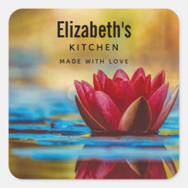 Hübsches Foto einer Lotus-Blume in einer Teichküch Quadratischer Aufkleber