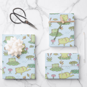 Hübsches Frosch- und Libellen-Teich-Muster Geschenkpapier Set