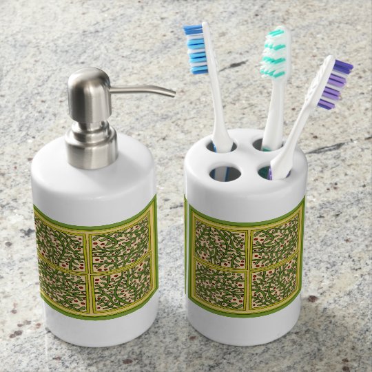 Hübsches gelbes Blatt-und Rebe-Platten-Bad-Set Seifenspender