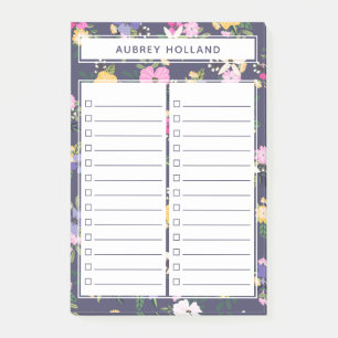 Hübsches gelbes Lila Blumenmuster für Schlagzeilen Post-it Klebezettel