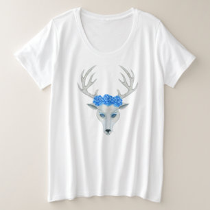 Hübsches Gesicht des Hirschkopfes Antlers Blaue Ro Große Größe T-Shirt