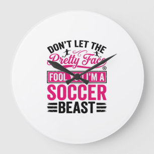 Hübsches Gesicht Fußball-Biest Vintage-Shirt-Desig Große Wanduhr