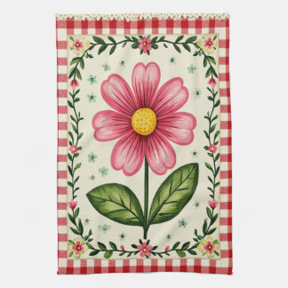 Hübsches Gingham-Blumen-Tee-Tuch. Geschirrtuch
