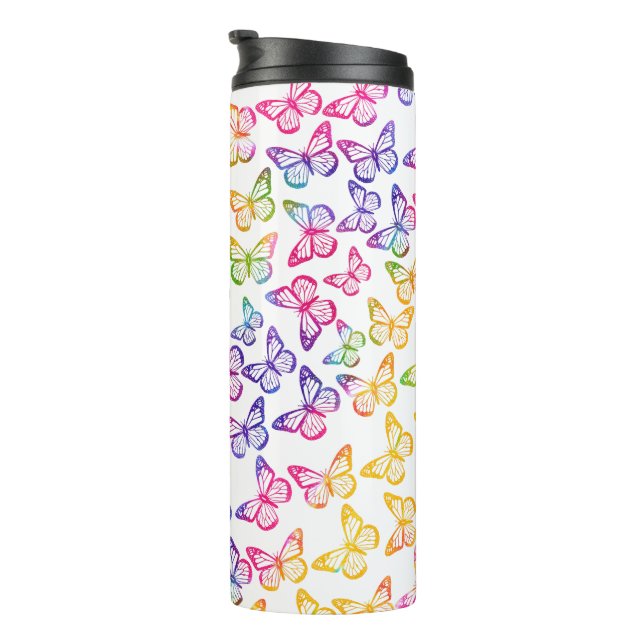 Hübsches Girl Bright Butterfly Pattern Iridescent Thermosbecher (Nach rechts gedreht)