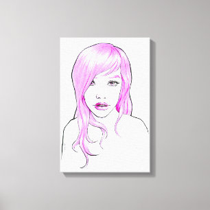 Hübsches Girl-Cartoon-Portrait Rosa Haar Niedliche Leinwanddruck