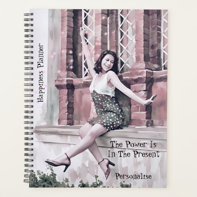 Hübsches Girl-Happiness-Zitat Rosa Journal Planer (Vorderseite)