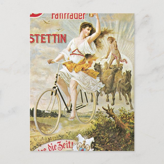 Hübsches Girl Riding Vintages Fahrrad Postkarte (Vorderseite)