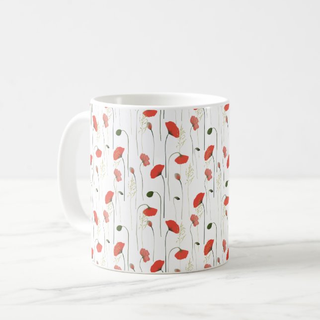 Hübsches Girly Poppies Blumenmuster Kaffeetasse (Vorderseite Links)