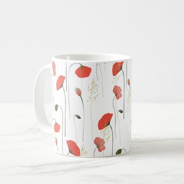 Hübsches Girly Poppies Blumenmuster Kaffeetasse (Vorderseite Links)