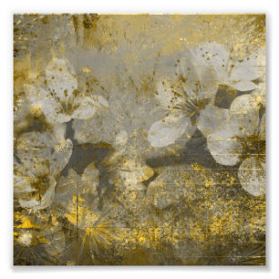 Hübsches Gold Flecked Floral Grayscale Fotodruck