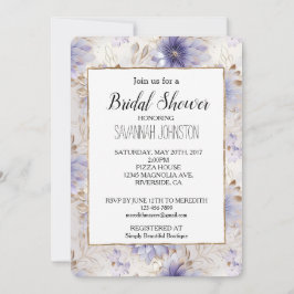 Hübsches Gold Pearl Purple Flowers Brautparty Einladung