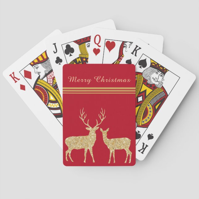 Hübsches Gold & Red Deer Frohe Weihnachtsfeiertage Spielkarten (Rückseite)