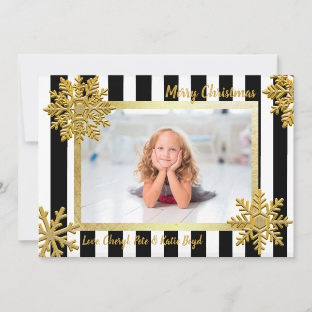 Hübsches Gold und Black Custom Foto Weihnachten Einladung (Vorderseite)