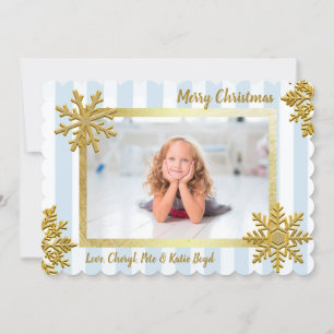 Hübsches Gold und Blue Custom Foto Weihnachten Einladung