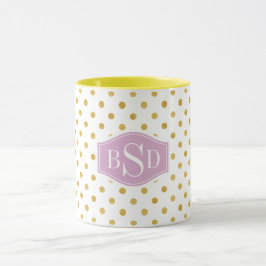 Hübsches Gold und weißes Polkapunktmustermonogramm Tasse