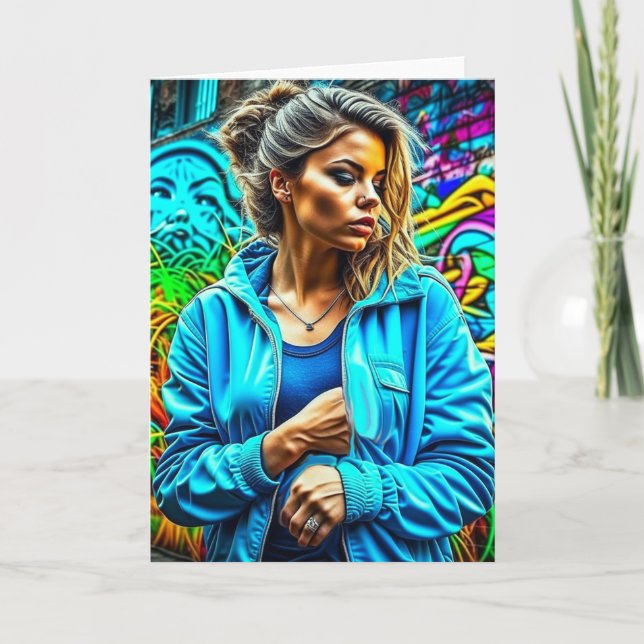 Hübsches Graffiti Urban Street Art Girl Karte (Vorderseite)