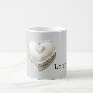 Hübsches Grau Falsche Spitze Weißes Herz Kaffeetasse