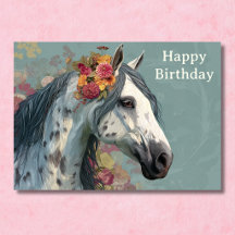 Hübsches graues Pferd und Blumen Floral Geburtstag