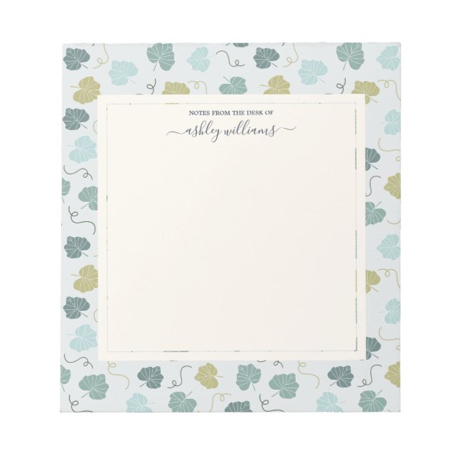 Hübsches grünes Blätter Muster vom Schreibtisch de Notizblock (Vorderseite)