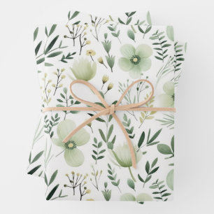 Hübsches grünes botanisches Blumenmuster Geschenkpapier Set